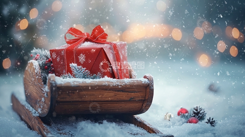 高清大图下载【趣麦麦图】雪橇上的圣诞礼物