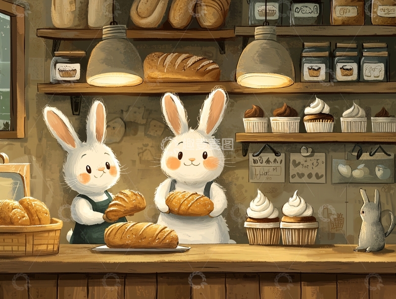 高清大图下载【趣麦麦图】温馨面包店兔子
