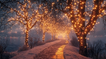 冬季树林小路灯光