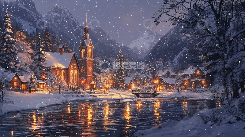 高清大图下载【趣麦麦图】下雪的欧洲小镇