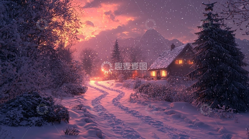 高清大图下载【趣麦麦图】冬日雪景小屋