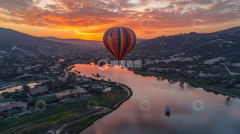 高清大图下载【趣麦麦图】日出热气球空中景色