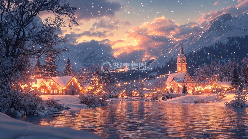 高清大图下载【趣麦麦图】冬日雪景小镇