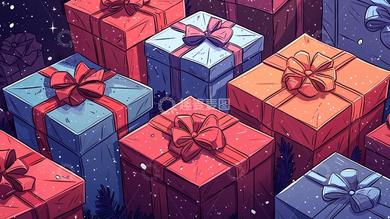 高清大图下载【趣麦麦图】圣诞礼物堆叠