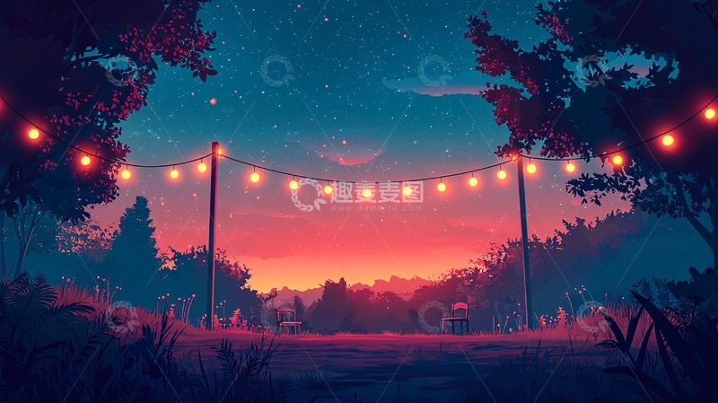 高清大图下载【趣麦麦图】夜晚星空下的浪漫小路