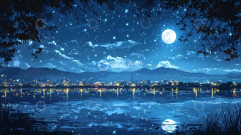 高清大图下载【趣麦麦图】月光下的宁静湖泊