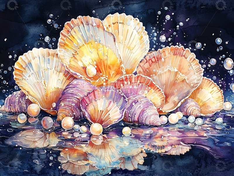 高清大图下载【趣麦麦图】水彩贝壳珍珠