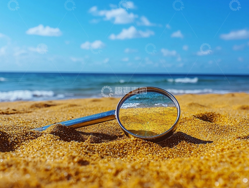 高清大图下载【趣麦麦图】沙滩上的放大镜
