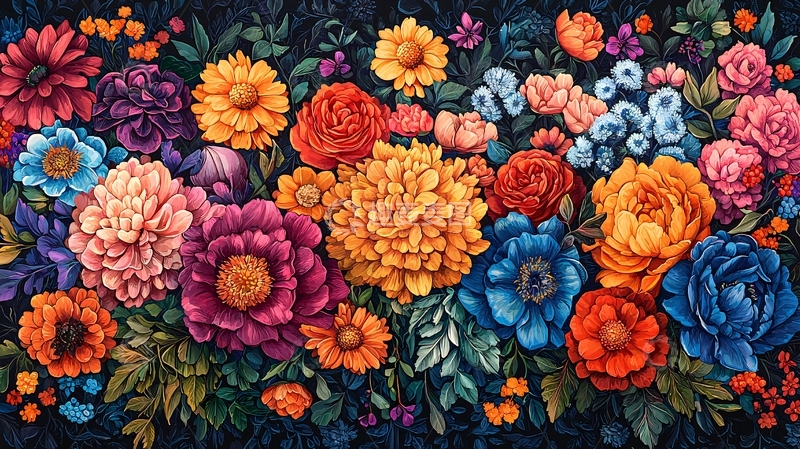 高清大图下载【趣麦麦图】鲜艳花卉簇拥盛开