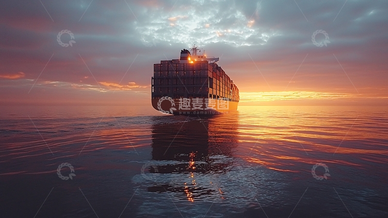 高清大图下载【趣麦麦图】日落航运巨轮