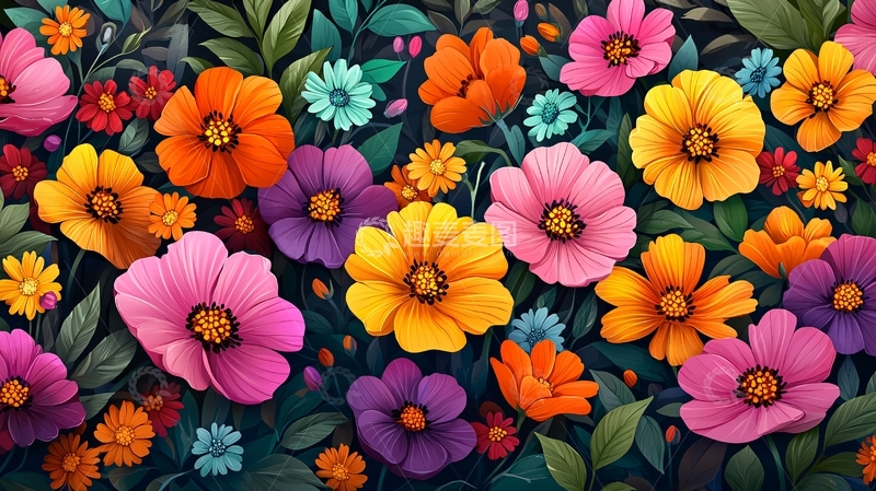 高清大图下载【趣麦麦图】色彩鲜艳的各式花卉图案