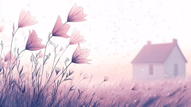 高清大图下载【趣麦麦图】粉色花田小屋