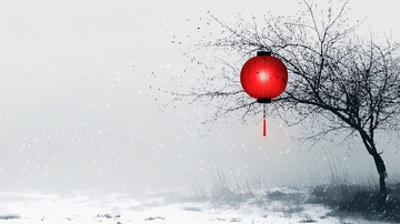 红灯笼枯树雪景