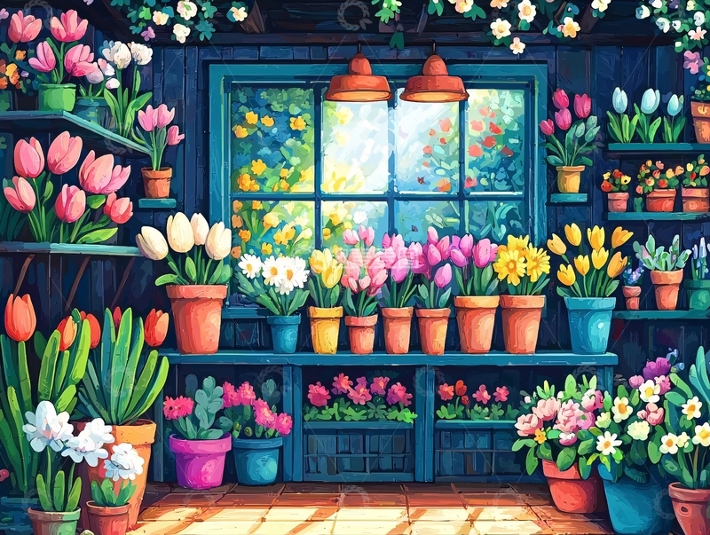 高清大图下载【趣麦麦图】鲜花店内的鲜花和盆栽