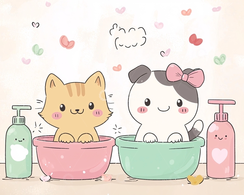 高清大图下载【趣麦麦图】猫咪狗狗洗澡