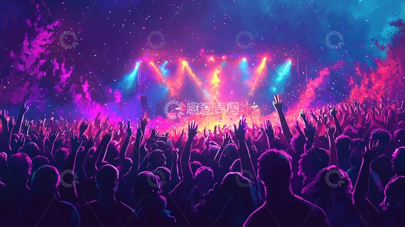 高清大图下载【趣麦麦图】炫彩舞台灯光下的狂欢人群