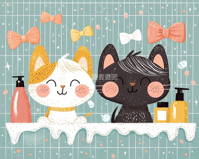 高清大图下载【趣麦麦图】可爱猫咪洗澡图