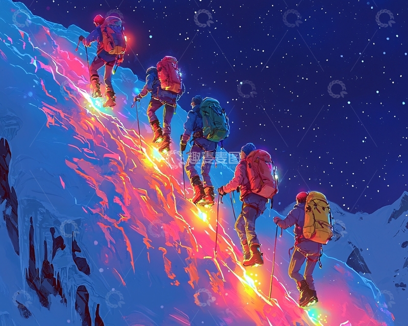 高清大图下载【趣麦麦图】夜间登山队