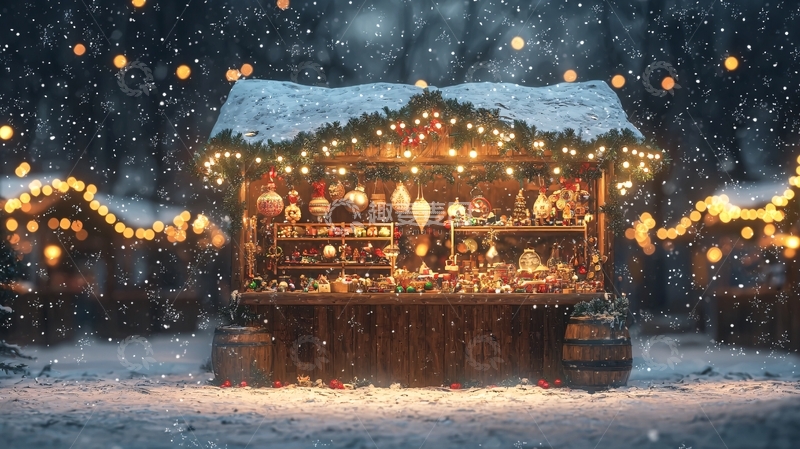 高清大图下载【趣麦麦图】下雪的圣诞集市