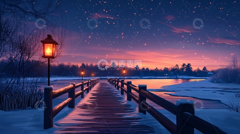高清大图下载【趣麦麦图】冬夜雪景