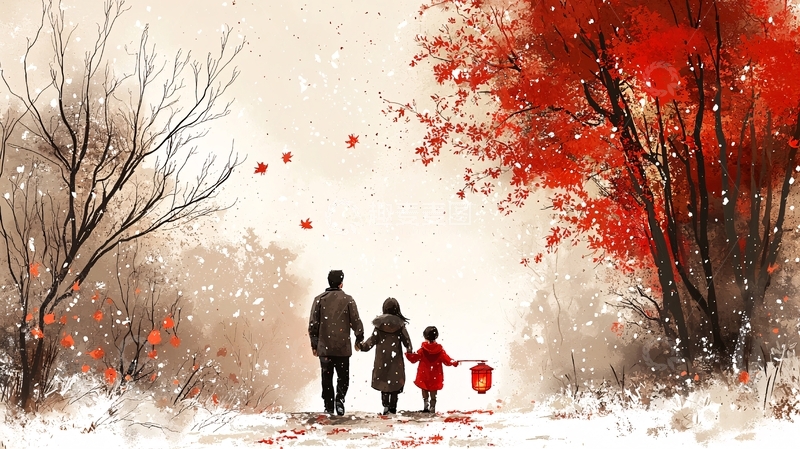 高清大图下载【趣麦麦图】冬季家庭雪景