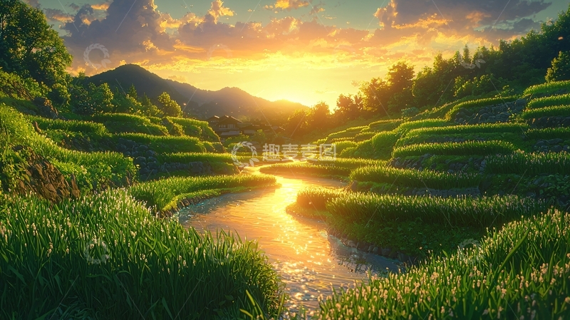 高清大图下载【趣麦麦图】梯田日出