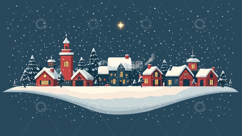 高清大图下载【趣麦麦图】圣诞节雪景小镇