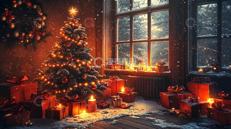 高清大图下载【趣麦麦图】圣诞树下的温馨礼物