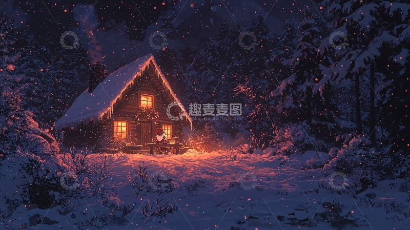 高清大图下载【趣麦麦图】雪夜小屋