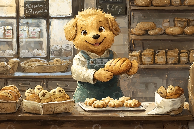 高清大图下载【趣麦麦图】小狗面包店员