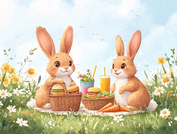两只兔子野餐