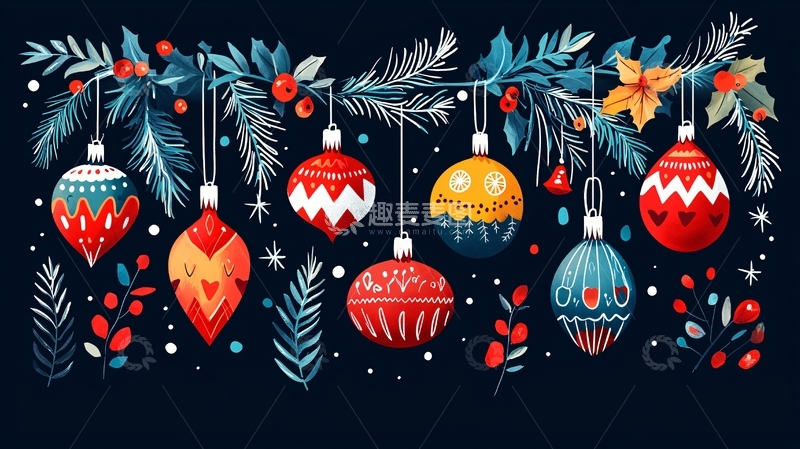 高清大图下载【趣麦麦图】手绘圣诞球装饰