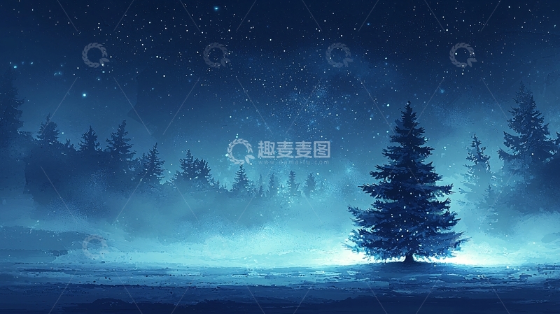 高清大图下载【趣麦麦图】蓝色夜晚森林