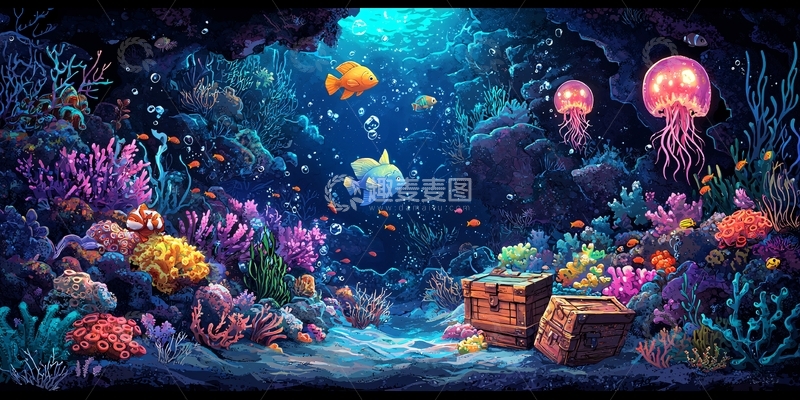 高清大图下载【趣麦麦图】海底世界宝箱