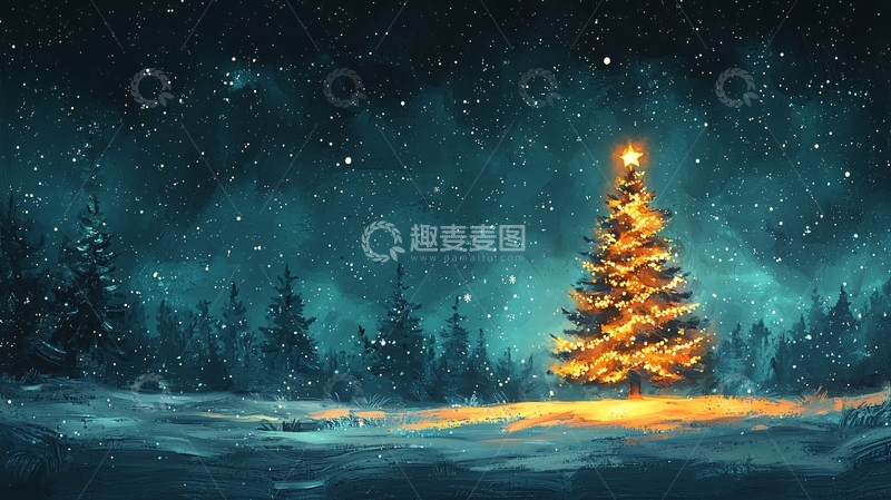 高清大图下载【趣麦麦图】雪夜圣诞树