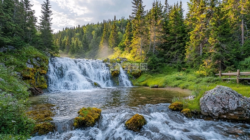 高清大图下载【趣麦麦图】森林瀑布景观
