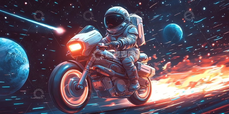 高清大图下载【趣麦麦图】宇航员驾驶摩托飞驰太空