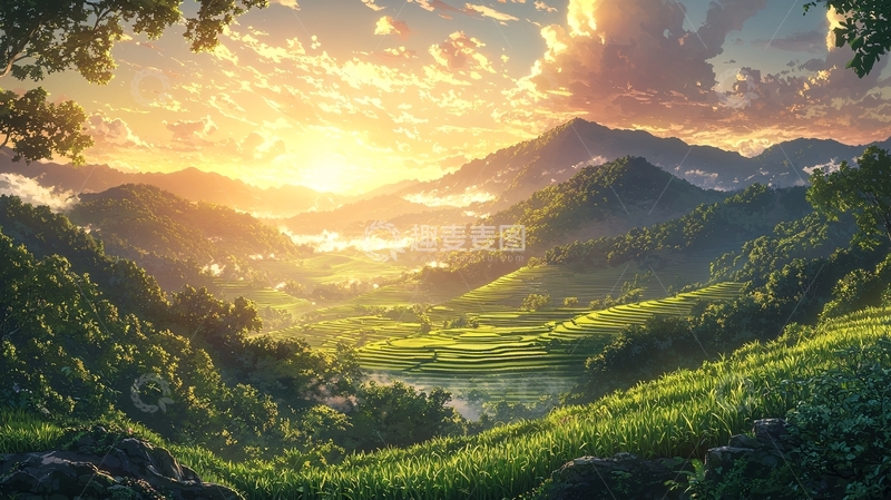 高清大图下载【趣麦麦图】山峦日出景色