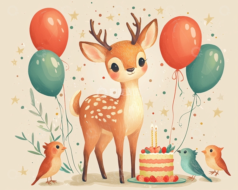 高清大图下载【趣麦麦图】可爱小鹿生日派对