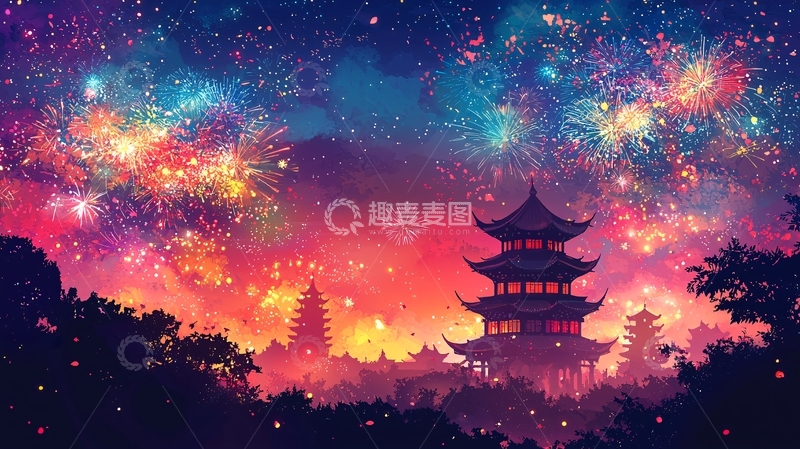 高清大图下载【趣麦麦图】绚丽多彩的烟火晚会