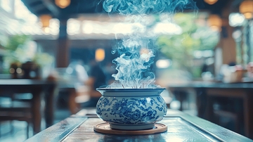 青花瓷香炉飘渺蓝烟