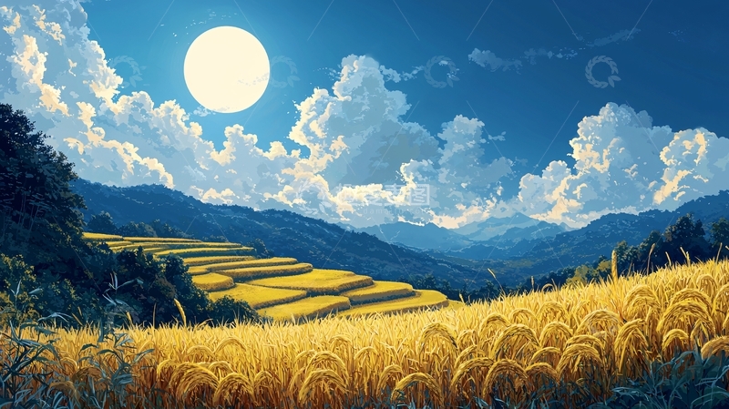 高清大图下载【趣麦麦图】月夜梯田风景图