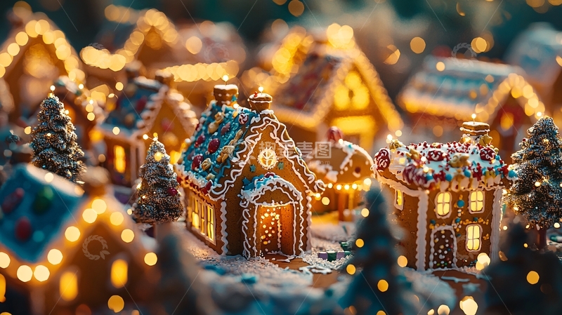 高清大图下载【趣麦麦图】姜饼屋村庄夜景