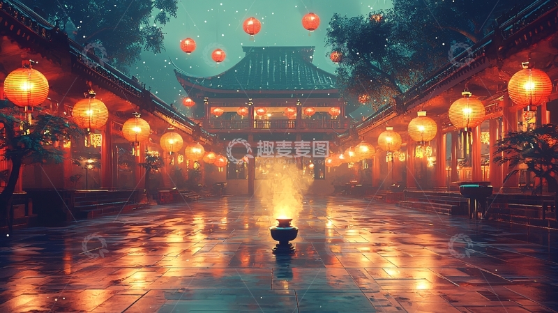 高清大图下载【趣麦麦图】雨夜古镇