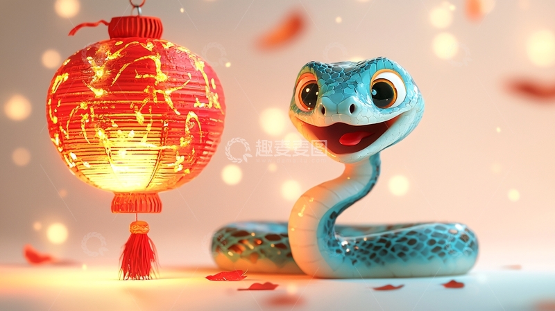 萌系小蛇灯笼背景