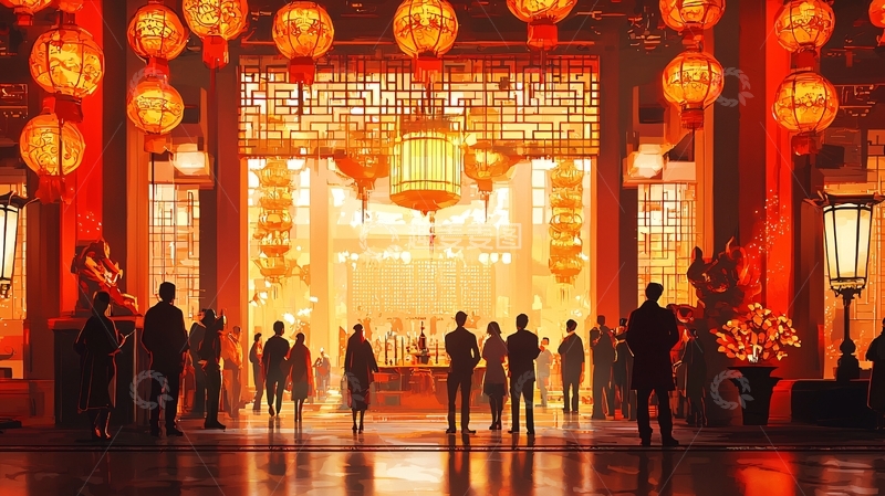 高清大图下载【趣麦麦图】红灯笼下的中式宫殿