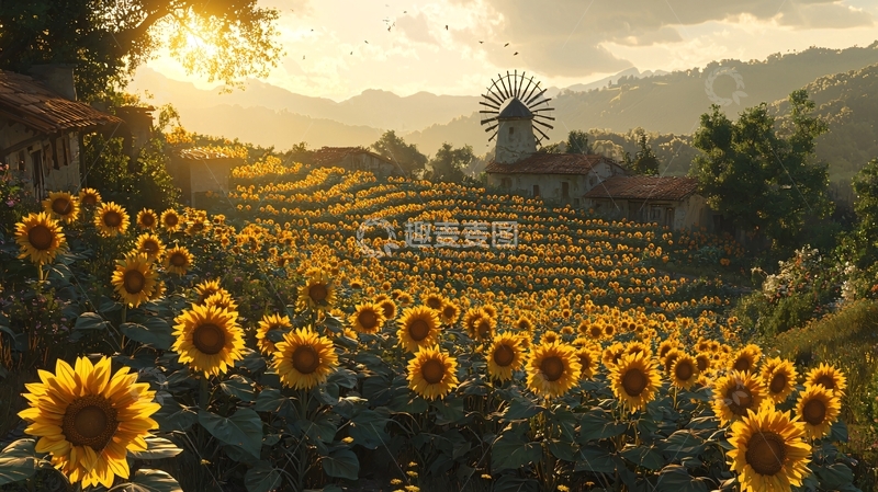 高清大图下载【趣麦麦图】向日葵田园风光