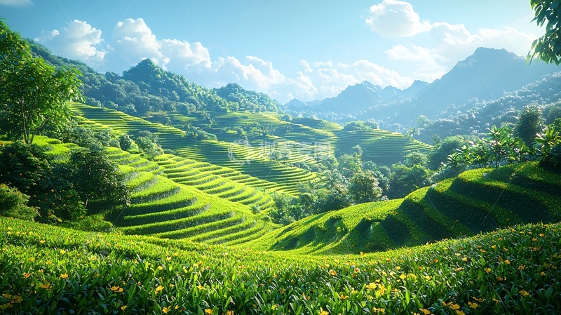 高清大图下载【趣麦麦图】-阳光下的梯田美景