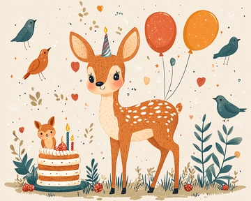 小鹿生日派对插画