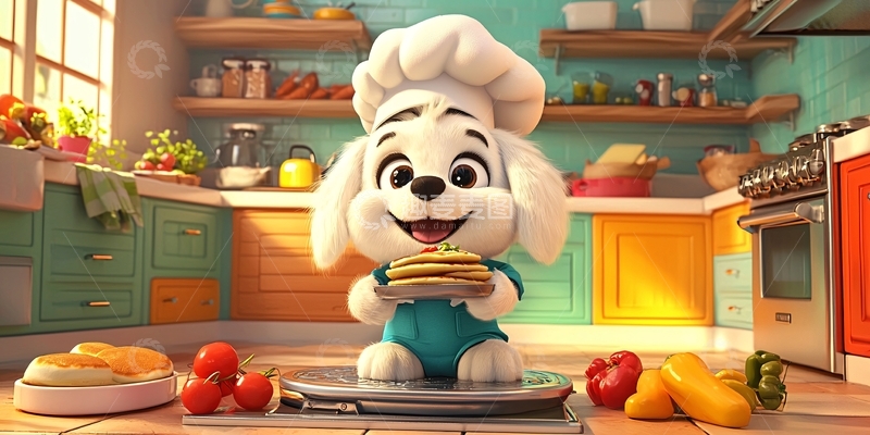 高清大图下载【趣麦麦图】可爱小狗厨师做饭